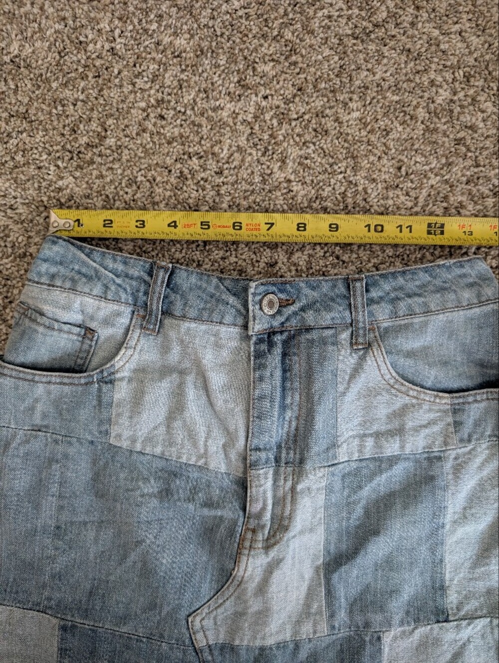 Forever 21 Patchwork Light Blue Denim Mini Skirt Sz 30 Festival Coastal Cowgirl - Picture 6 of 6